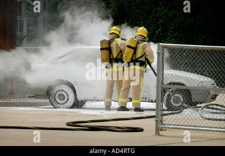 East Sussex fire and rescue team on exercise with car fire. Picture by Jim Holden. Stock Photo