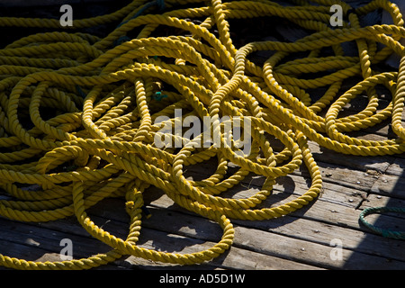 Yellow Rope On Fishing Boat Stock Photo
