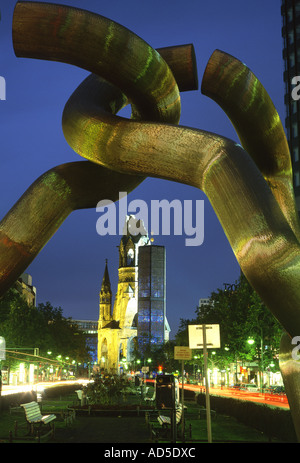 Kaiser Wilhelm Memorial Church ruin Night view from beneath Berlin monument Berlin Brandenburg Germany Stock Photo