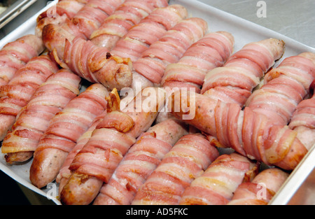 Pigs in blankets for Welsh breakfast made with locally sourced produce at the Manor Hotel Crickhowell Powys Wales UK Stock Photo