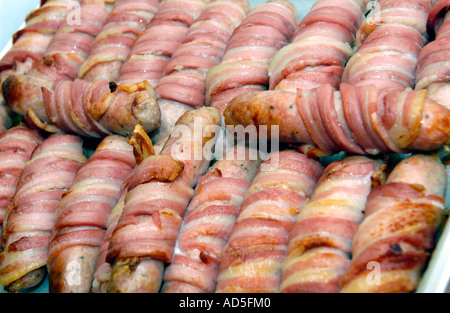 Welsh breakfast made with locally sourced produce at the Manor Hotel Crickhowell Powys Wales UK GB EU pigs in blankets Stock Photo