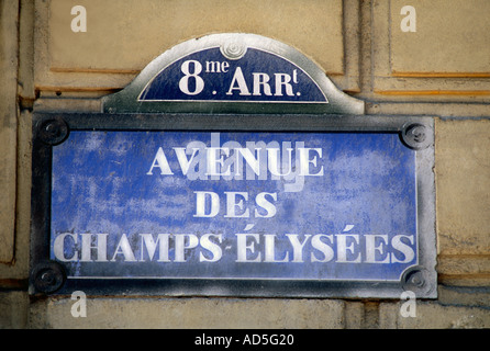 Avenue des Champs Elysees old style rustic french street sign Paris France Stock Photo