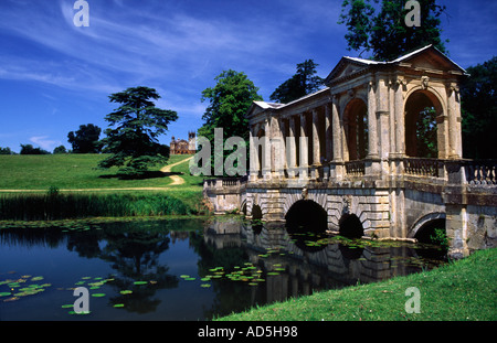 Palladian Bridge and Gothic Temple 2 Stowe Gardens Stock Photo