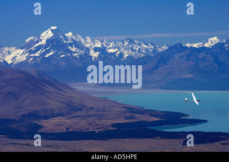 Aoraki Mt Cook Lake Pukaki and Glider Mackenzie Country South Island New Zealand Stock Photo