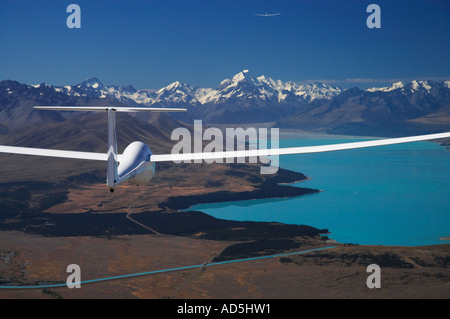 Glider Lake Pukaki and Aoraki Mt Cook Mackenzie Country South Island New Zealand Stock Photo