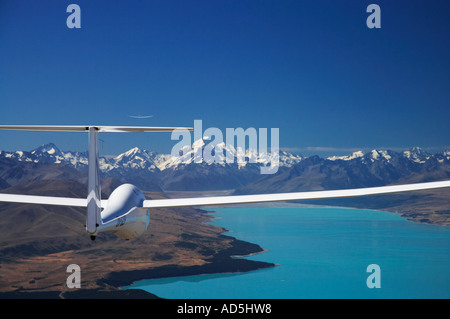 Glider Lake Pukaki and Aoraki Mt Cook Mackenzie Country South Island New Zealand Stock Photo