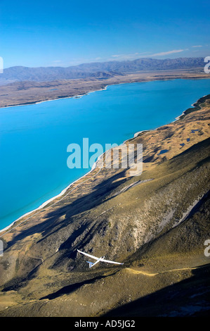 Glider and Lake Pukaki Mackenzie Country South Island New Zealand Stock Photo