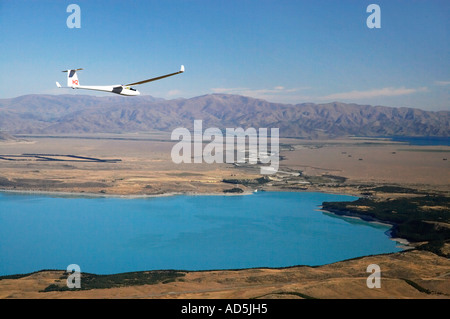 Glider and Lake Pukaki Mackenzie Country South Island New Zealand Stock Photo