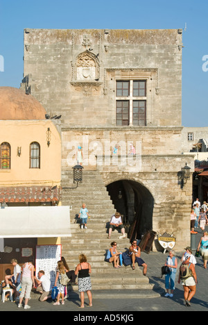 Vertical view of the steps of the former Tribune of Commerce in Ippokratous Square in the centre of Rhodes Old Town Stock Photo