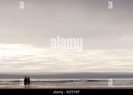 Young couple walking on the beach Stock Photo