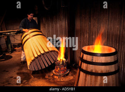 Cooperage cognac whisky wine port cask barrel fire Stock Photo