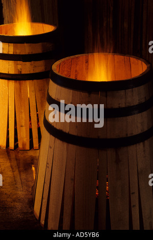 Cooperage cognac whisky wine port cask barrel fire Stock Photo