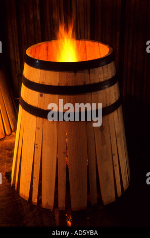 Cooperage cognac whisky wine port cask barrel fire Stock Photo