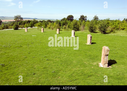 The Ardington and Lockinge Millennium Sundial and Solar System stone circle and woodland Oxfordshire The Millennium sundial Stock Photo