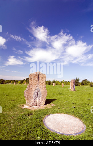 The Ardington and Lockinge Millennium Sundial and Solar System stone circle and woodland Oxfordshire The Millennium sundial Stock Photo