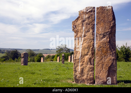 The Ardington and Lockinge Millennium Sundial and Solar System stone circle and woodland Oxfordshire The Millennium sundial Stock Photo