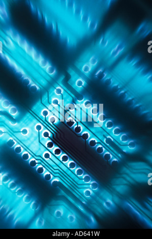 Close-up of blue circuit board; motion effect Stock Photo