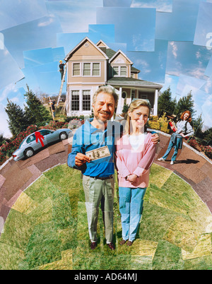 Composite of man and woman standing in front of house with realtor Stock Photo