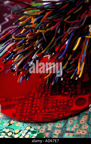 Wire bundle on circuit boards Stock Photo