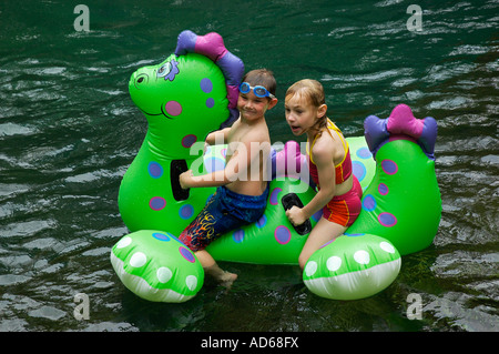 children on raft at Manatee Springs State Park, North Florida Stock ...