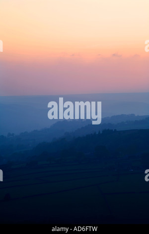 Sunset Over Nidderdale from Brimham Rocks North Yorkshire England Stock Photo