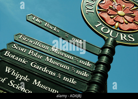 A signpost for some of the important attractions in Cambridge England Stock Photo