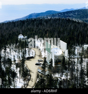 A view of the MGIO site from the balcony of the LBT showing the Vatican telescope and the HHSMT. Stock Photo