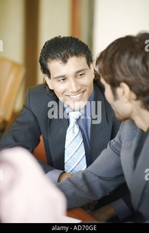 High angle view of two businessmen meeting Stock Photo