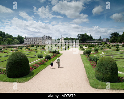 The garden of Diane de Poitiers at the Chenonceau chateau castle Loire valley France Europe Stock Photo