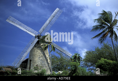 CARIBBEAN BRITISH WEST INDIES BARBADOS LA BARBADE ST PETER PARISH GREEN POND THE MORGAN LEWIS WINDMILL RENOVATED RECENTLY Stock Photo