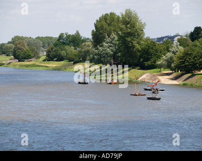 Traditional style barges in the Loire river near Blois Loire Valley France Stock Photo