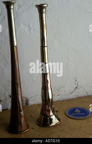 Hunting horn Duke of Beaufort Hunt Badminton estate Gloucestershire   having just been polished before a days hunting. 1996 1990s UK HOMER SYKES Stock Photo