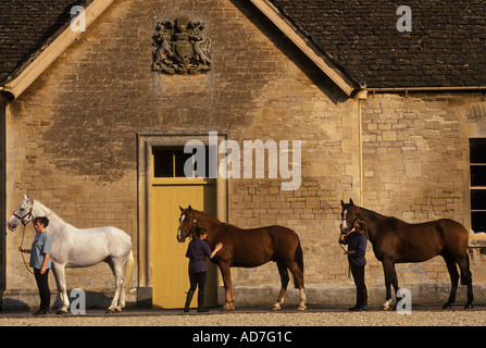 Duke of Beaufort Hunt Badminton estate Gloucestershire Stable  girls parade horses before the Meet 1990s HOMER SYKES Stock Photo