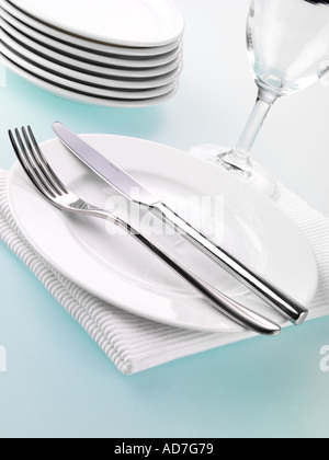 PLATE WITH KNIFE AND FORK Stock Photo