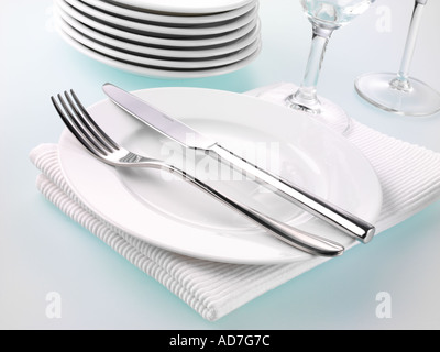 PLATE WITH KNIFE AND FORK Stock Photo