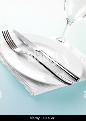 PLATE WITH KNIFE AND FORK Stock Photo