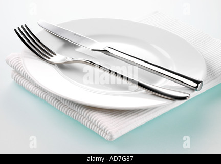 PLATE WITH KNIFE AND FORK Stock Photo