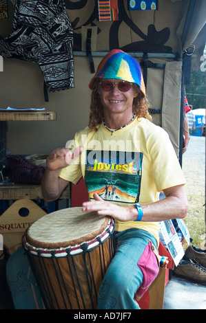 Hippie tribal drummer Stock Photo