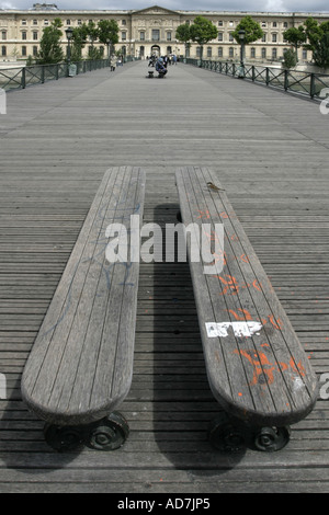 Pont des Arts (rebuilt 1980s), steel and wooden footbridge in Paris, France Stock Photo