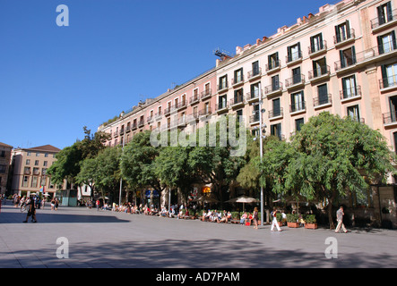 View of characteristic colourful buildings in centre Barcelona Barça Catalunya Catalonia Cataluña Costa Brava España Spain Europ Stock Photo