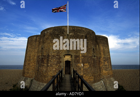 A unique quatrefoil Martello Tower, Slaughden Quay, Aldeburgh, Suffolk, UK. Stock Photo