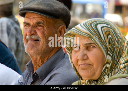 Elderly Turkish couple at festival in Bergama Stock Photo