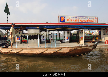 A floating Gas Station on the Mekong Delta at Chau Doc, Vietnam. Stock Photo