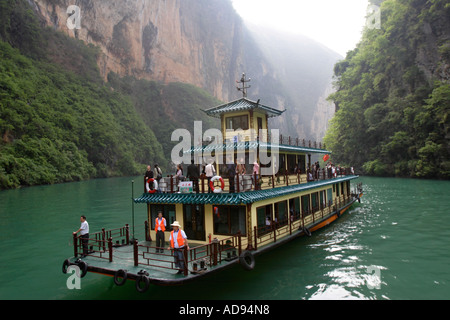 Tourist boat at the Three Little Gorges, Daning River, China. Stock Photo