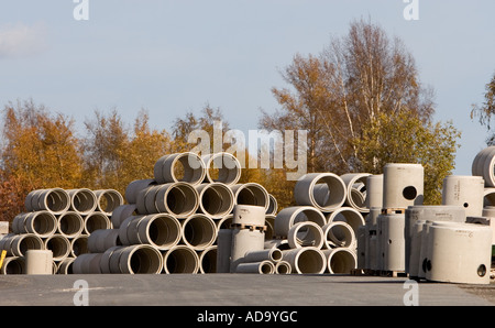 Finnish outdoor inventory of concrete elements for wells, drainpipes , culverts and sewers , Finland Stock Photo