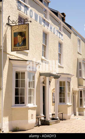 Wales Carmarthenshire Carmarthen Laugharne King Street Browns Hotel Dylan Thomas favourite pub Stock Photo