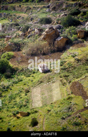 Shooting area with caged birds kept to attract wild songbirds for sport shooting Malta Stock Photo