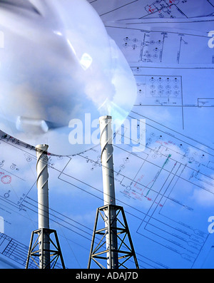 Chemical Plant and Piping and Instrument Diagram Engineers Tools  Stock Photo