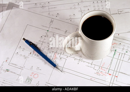Piping and Instrument Diagram Cup of Black Coffee Stock Photo