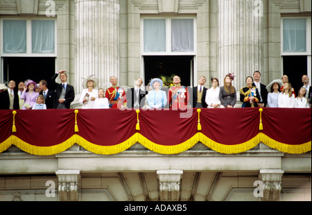 The Queen and Royal family on balcony at Buckingham Palace London England United Kingdom Stock Photo